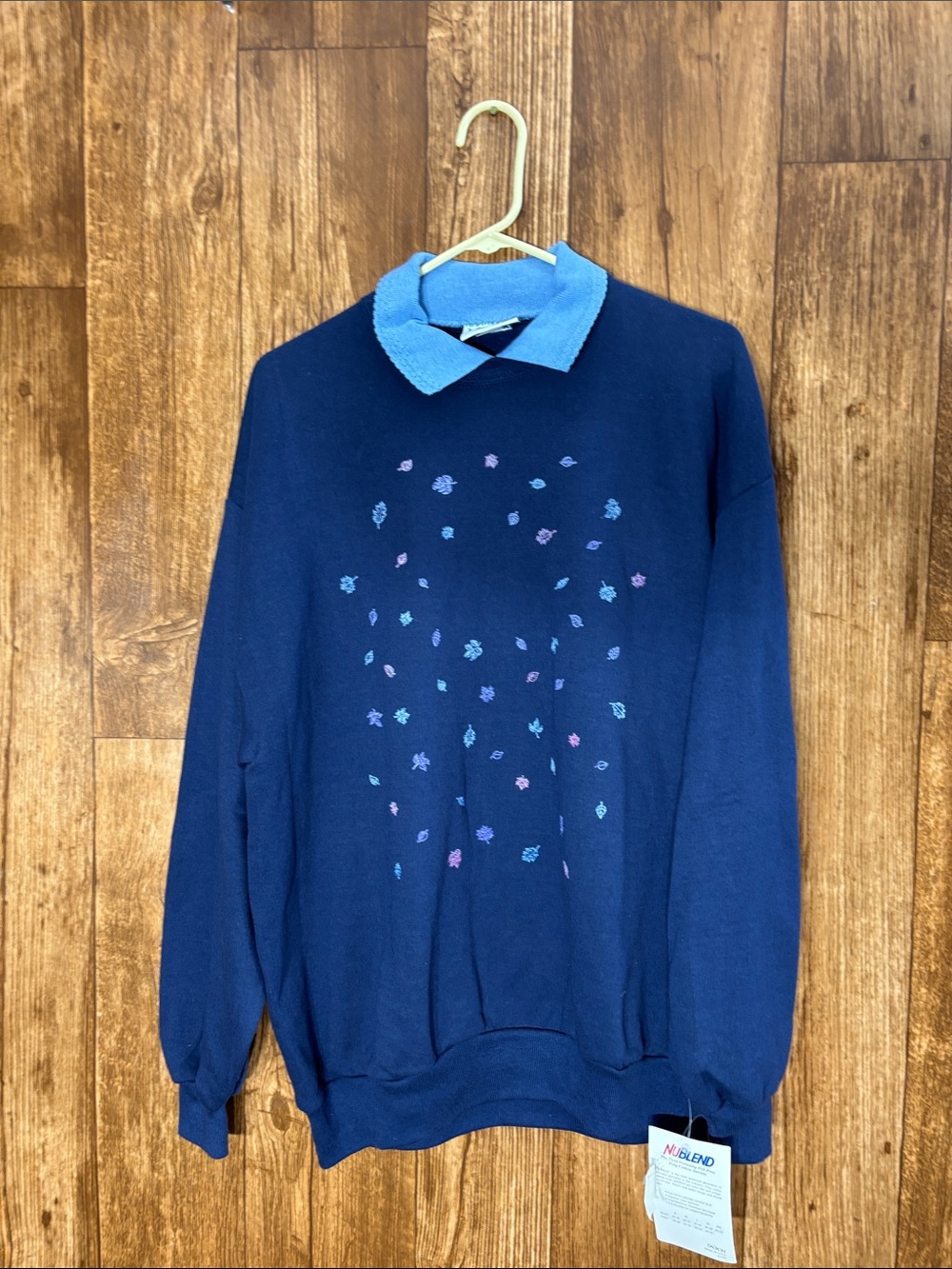 NWT Morning Sun Navy Crewneck Sweater with Light Blue Collar